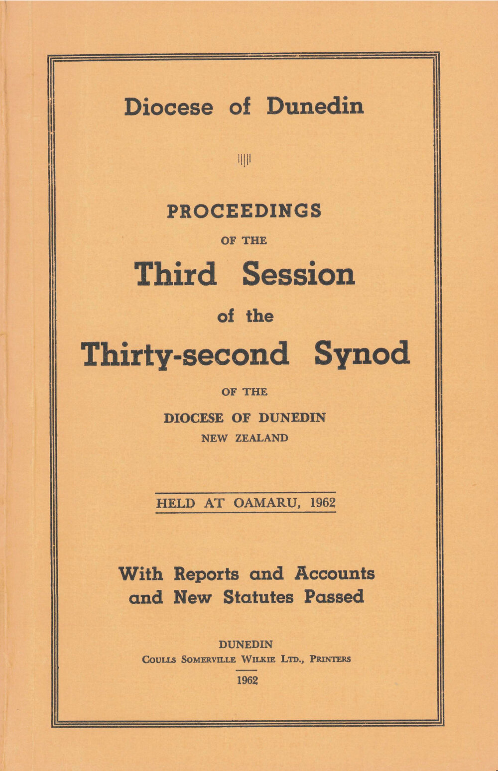 Proceedings of the Synod of the Diocese of Dunedin 1962