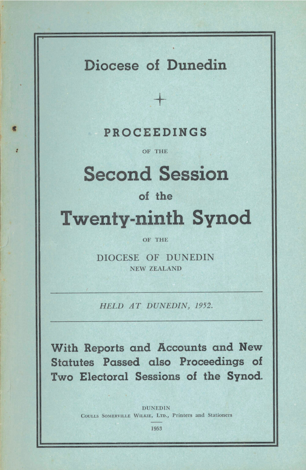 Proceedings of the Synod of the Diocese of Dunedin 1952