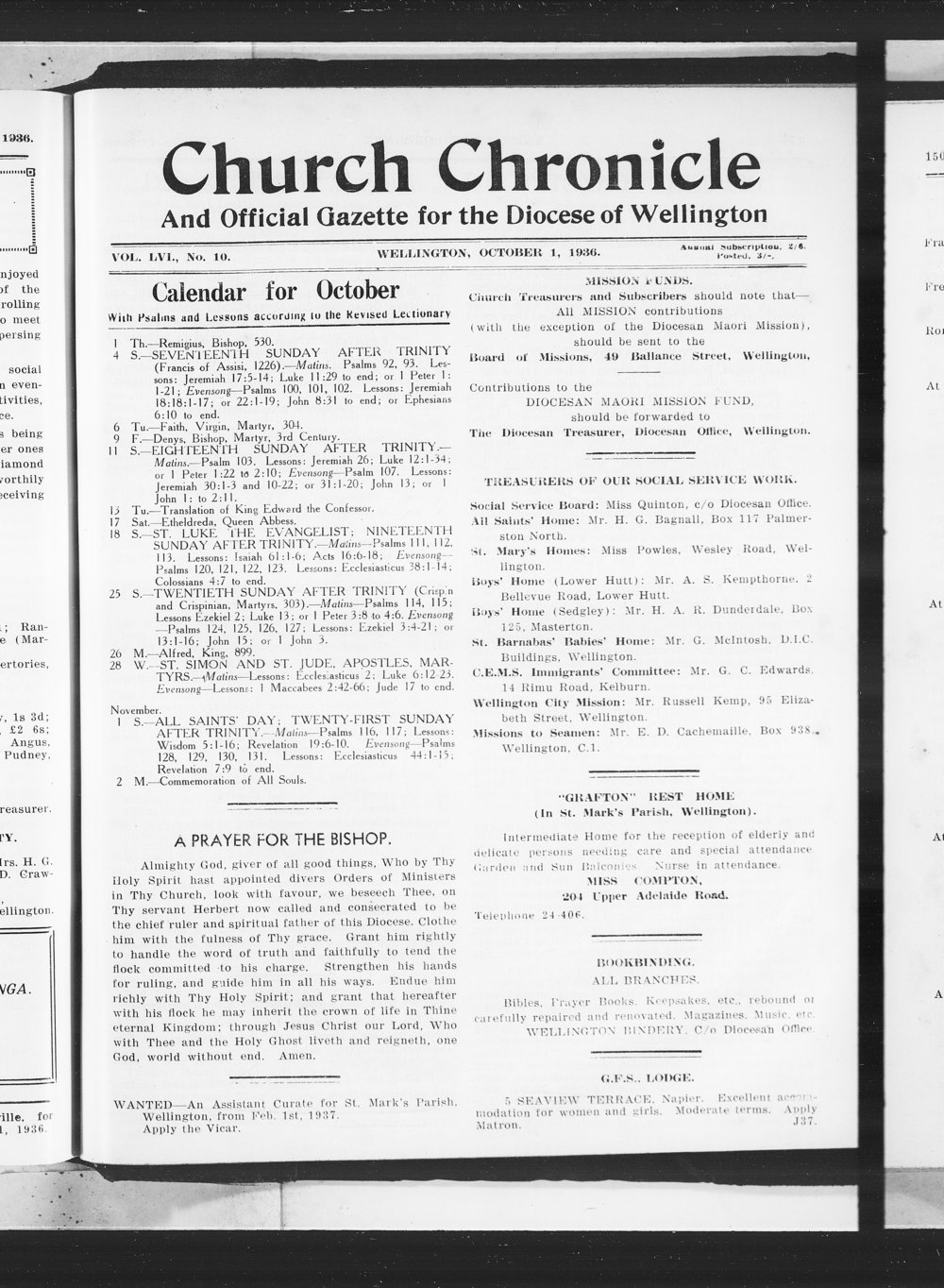 The Church Chronicle, Wellington: 1st October 1936