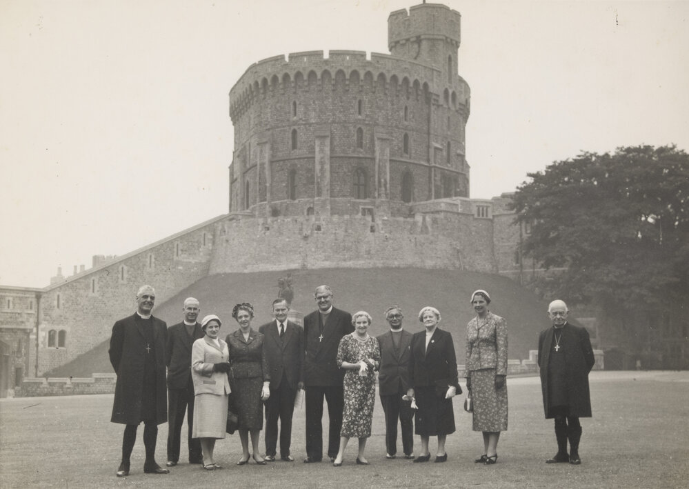 New Zealand contingent to the Lambeth Conference 1958, with Windsor Castle in the background