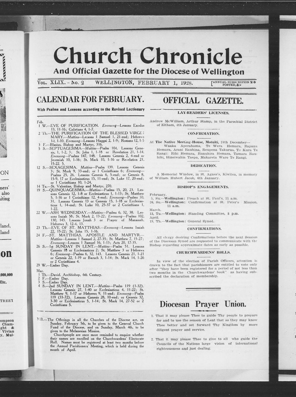 The Church Chronicle, Wellington: 1st February 1928