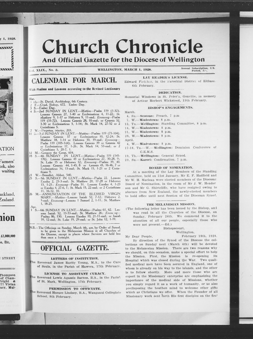 The Church Chronicle, Wellington: 1st March 1928