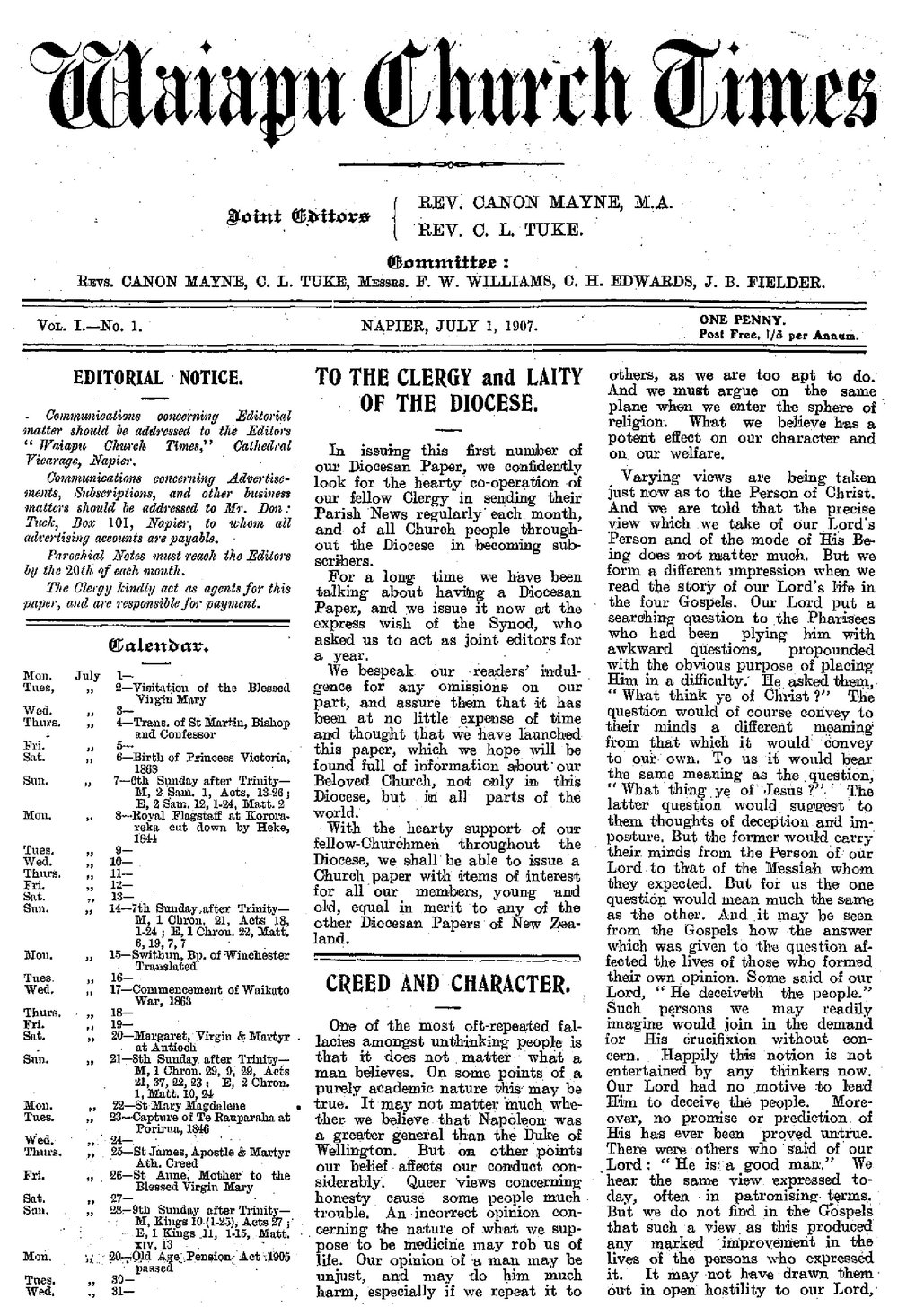 The Waiapu Church Times: 1st July 1907
