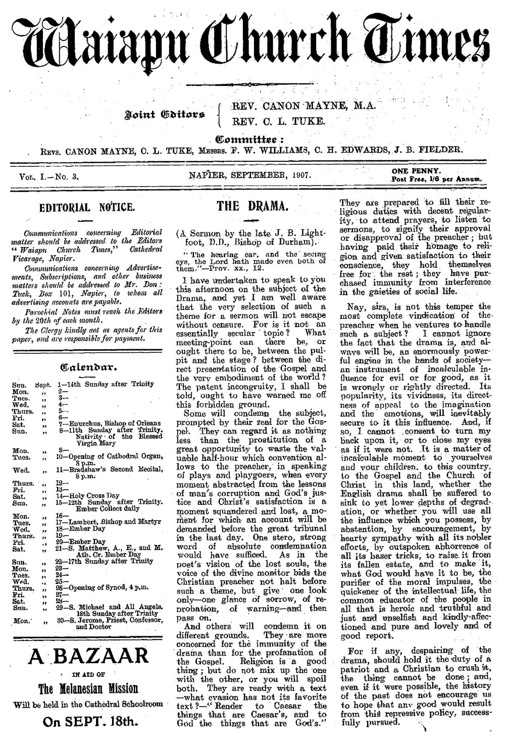 The Waiapu Church Times: 1st September 1907