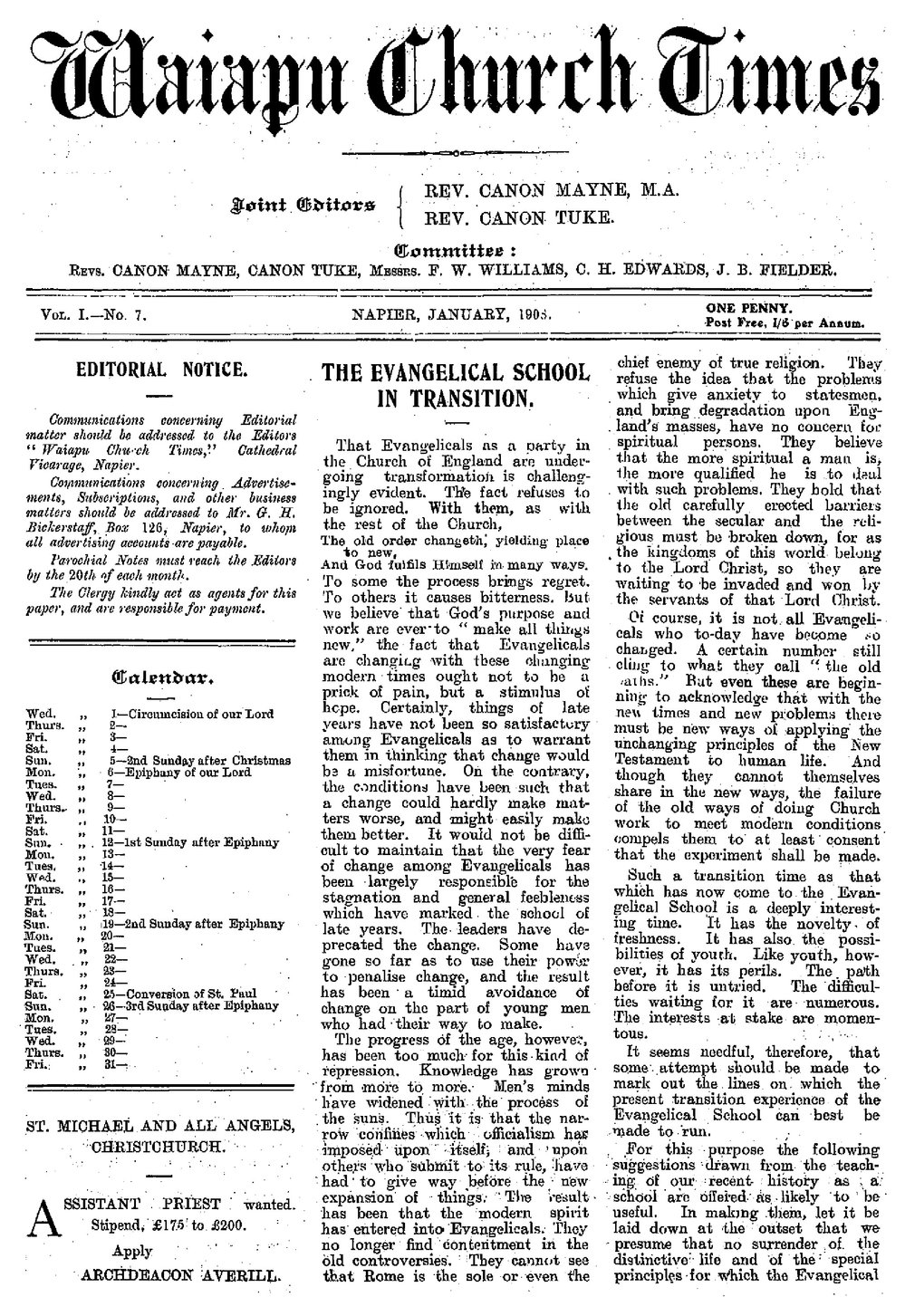 The Waiapu Church Times: 1st January 1908