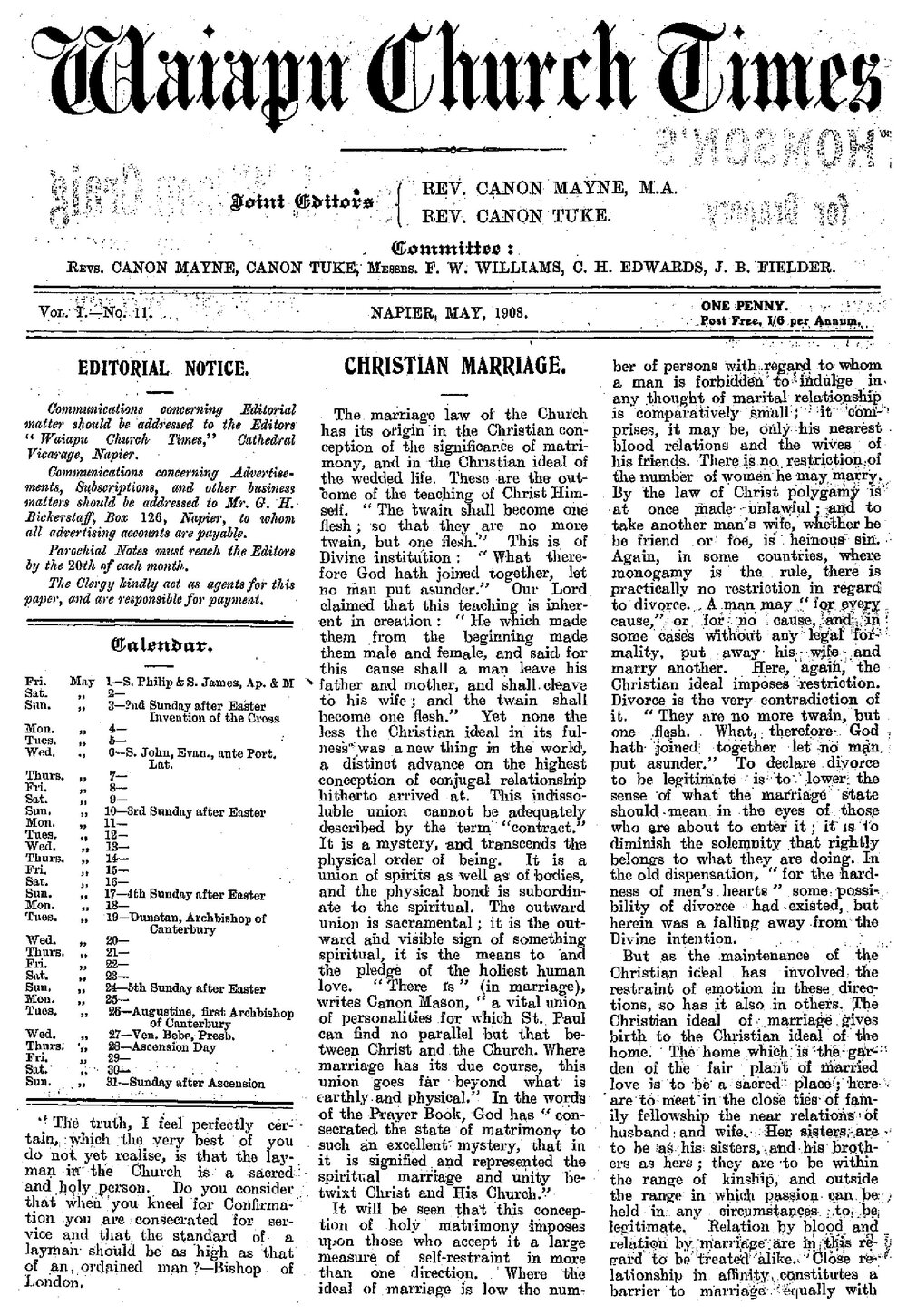 The Waiapu Church Times: 1st May 1908