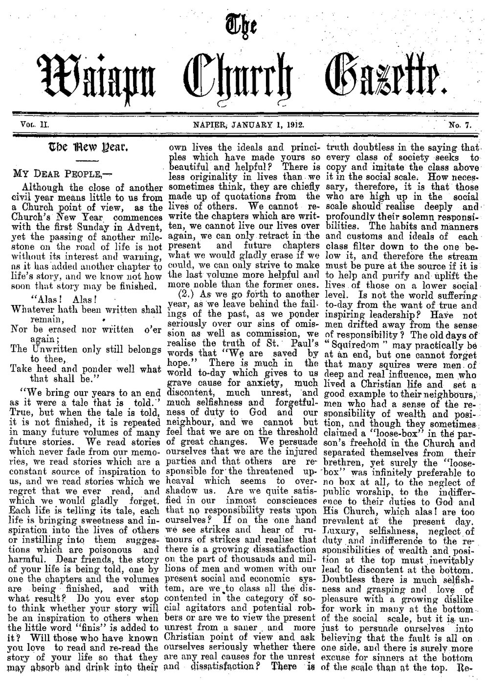 The Waiapu Church Gazette: 1st January 1912