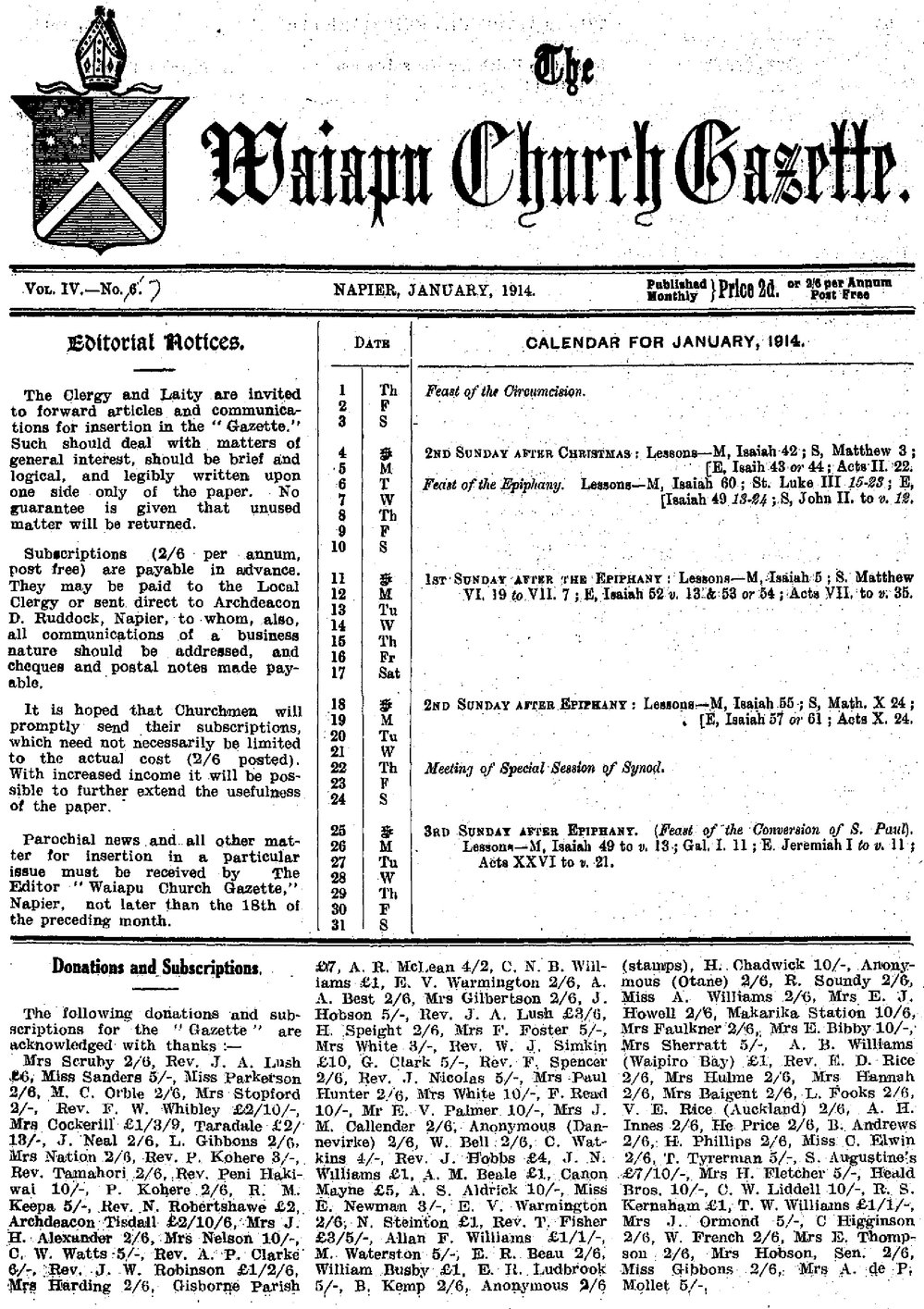 The Waiapu Church Gazette: 1st January 1914