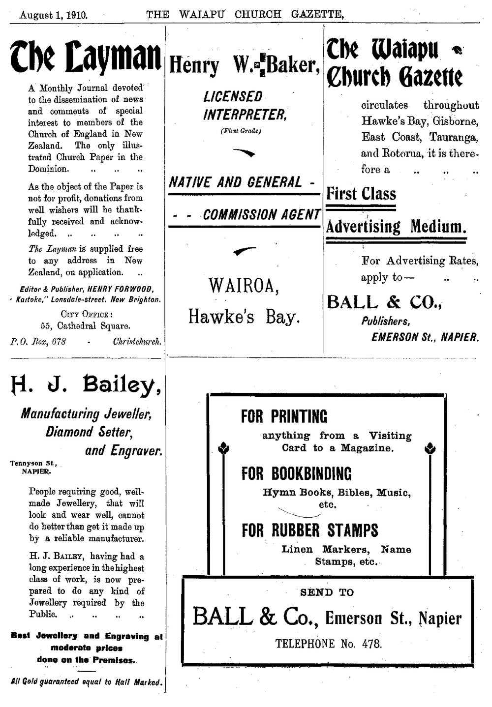 The Waiapu Church Gazette: 1st August 1910