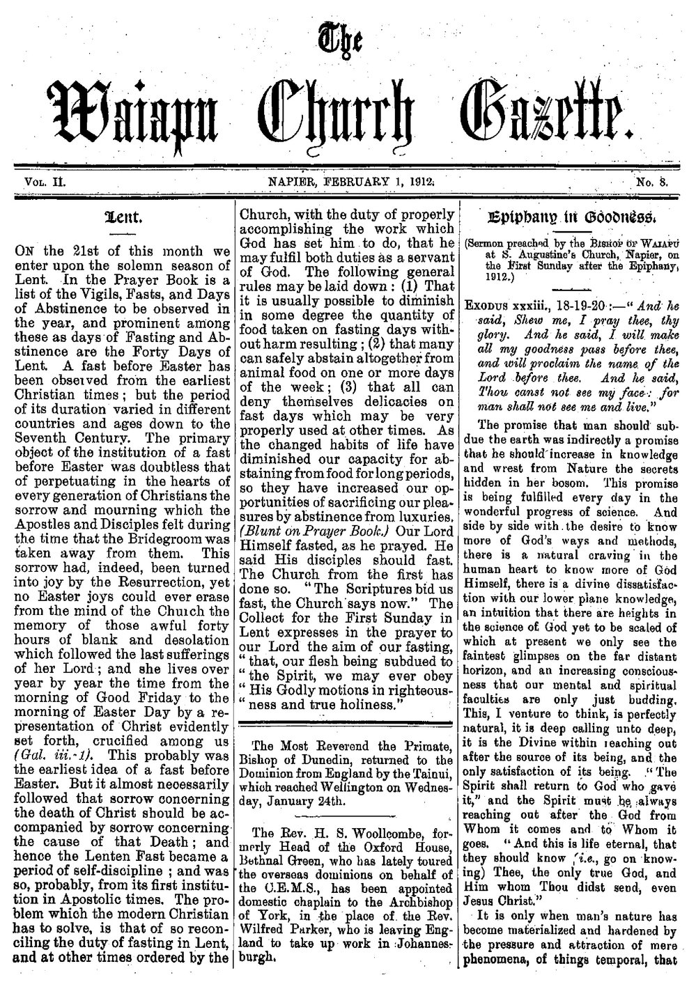 The Waiapu Church Gazette: 1st February 1912