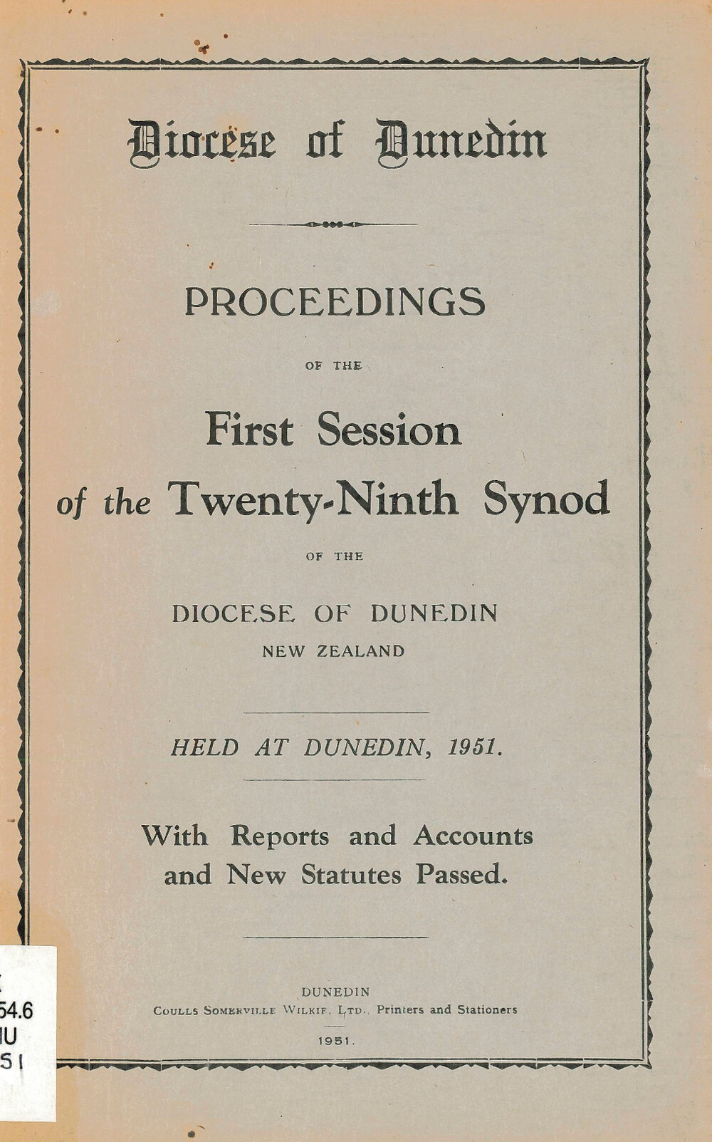 Diocese of Dunedin Year Book 1951