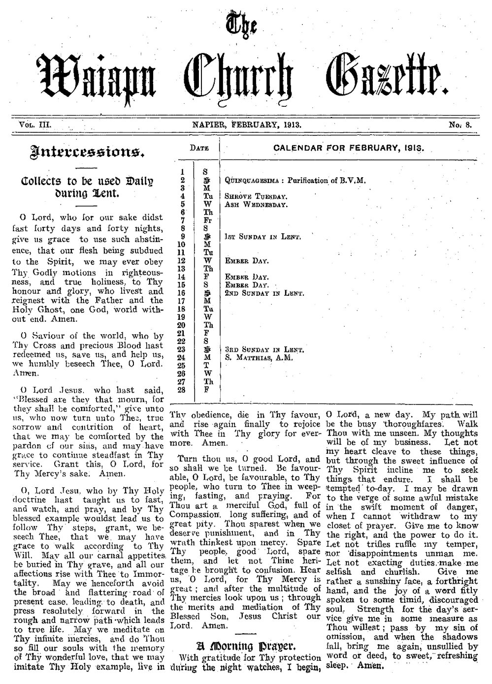 The Waiapu Church Gazette: 1st February 1913