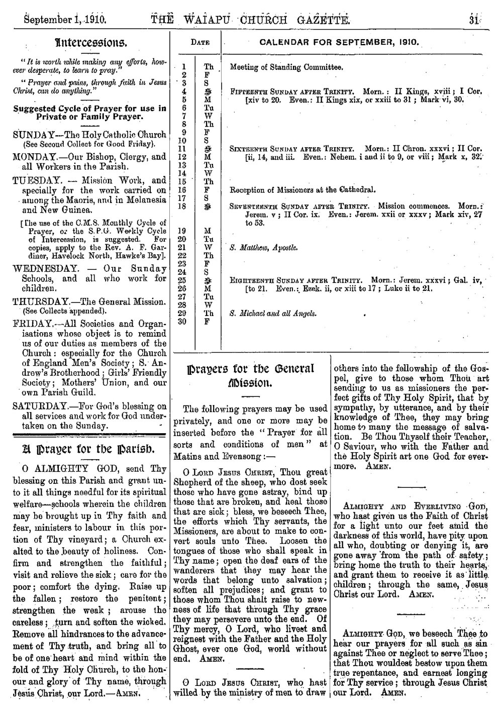 The Waiapu Church Gazette: 1st September 1910