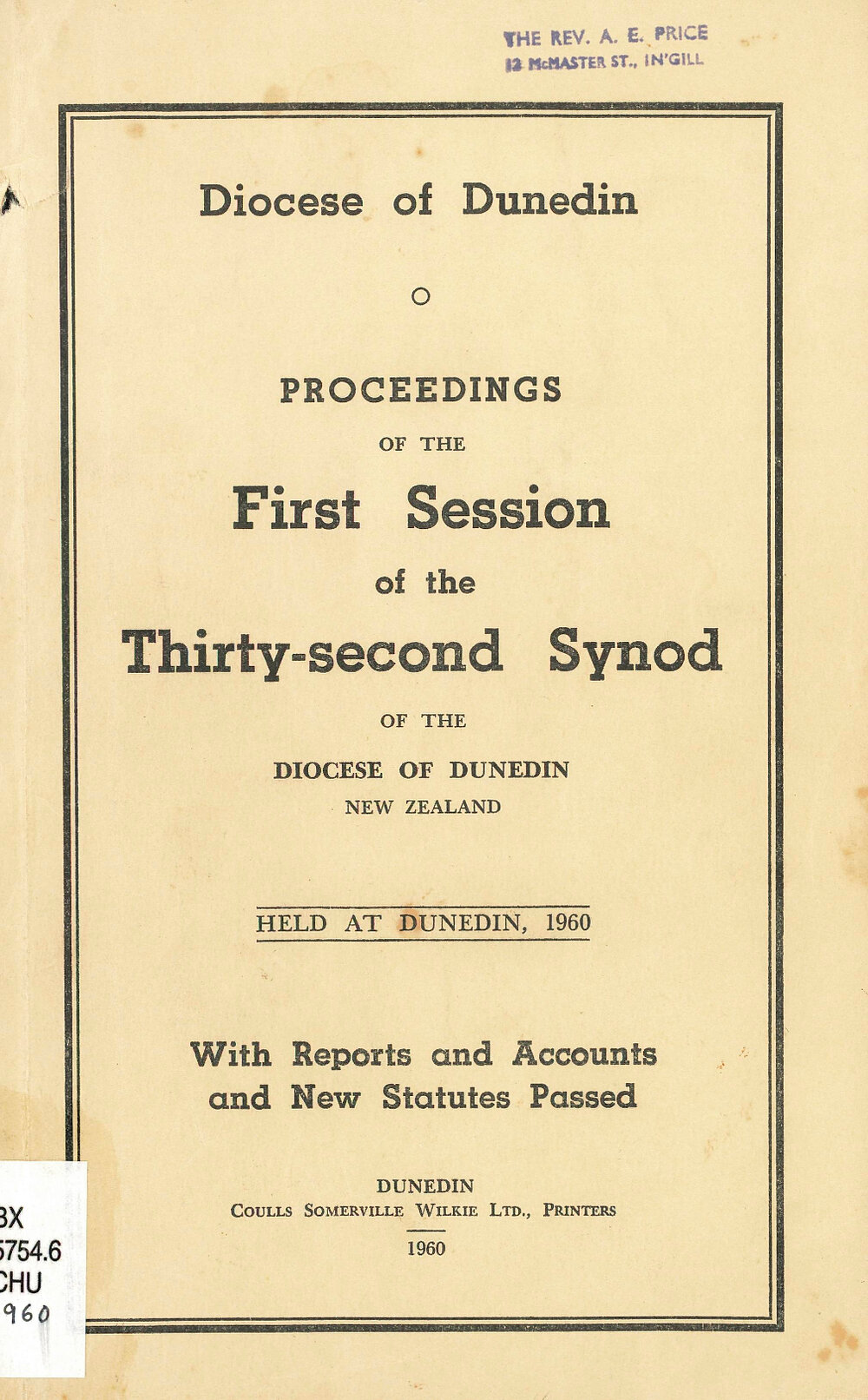 Diocese of Dunedin Year Book 1960