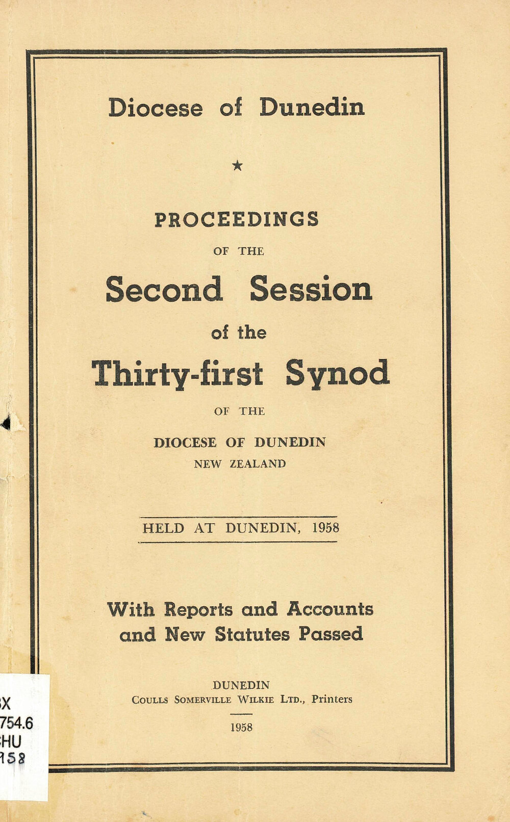 Diocese of Dunedin Year Book 1958