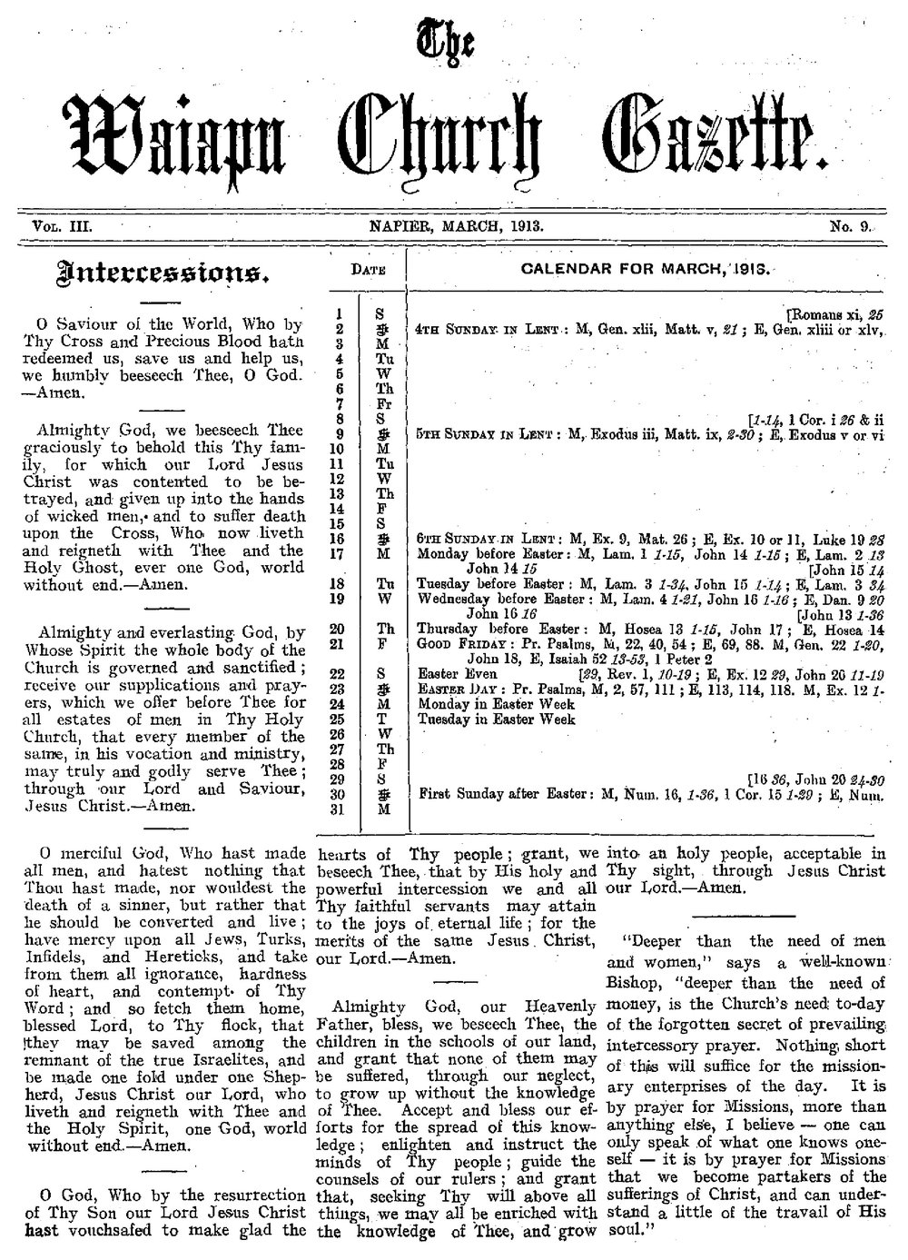 The Waiapu Church Gazette: 1st March 1913