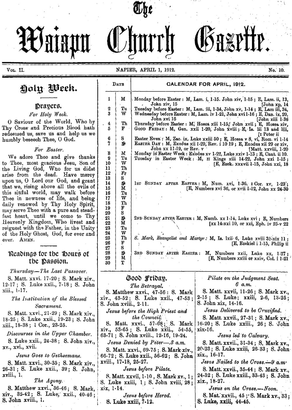 The Waiapu Church Gazette: 1st April 1912