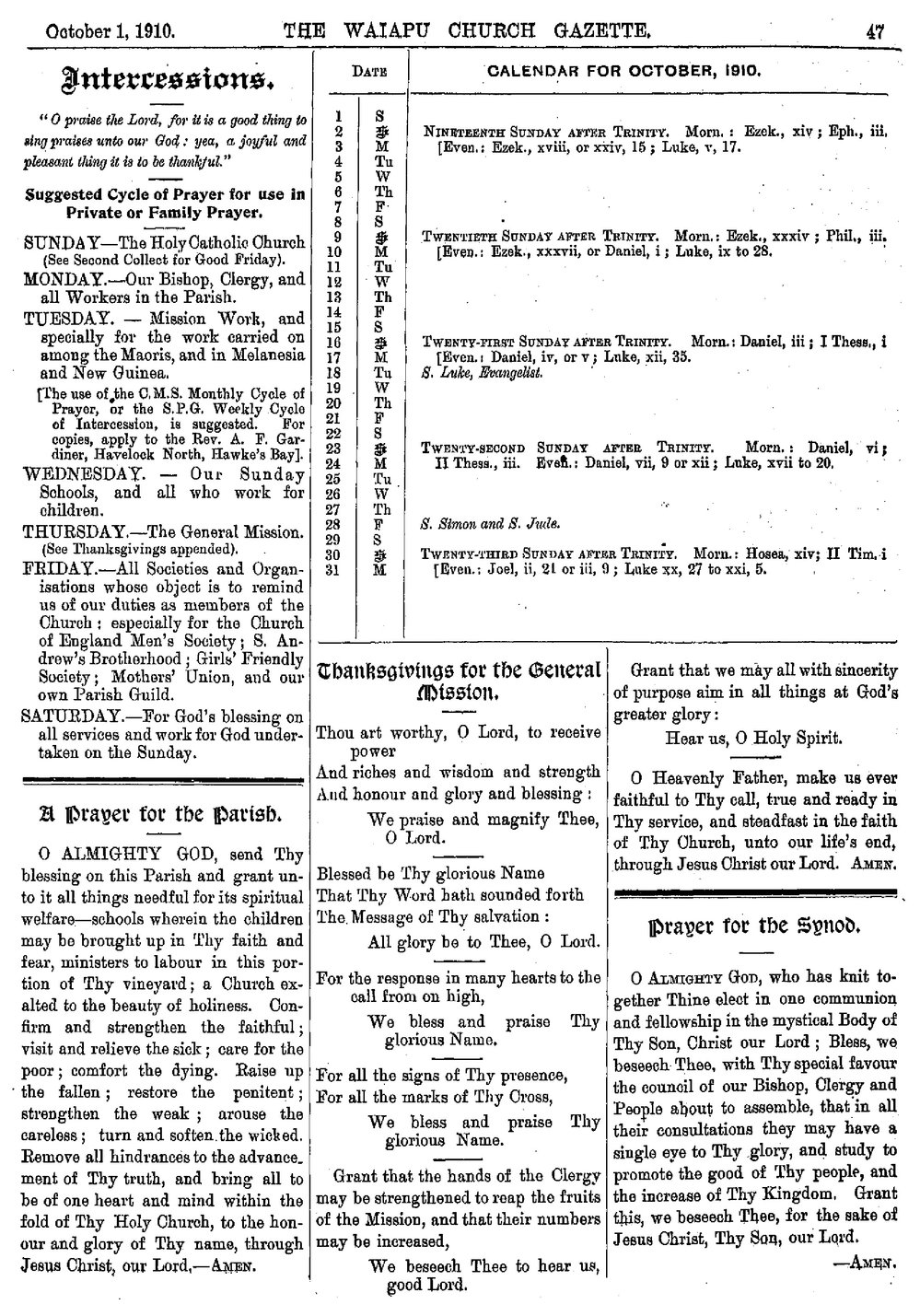 The Waiapu Church Gazette: 1st October 1910