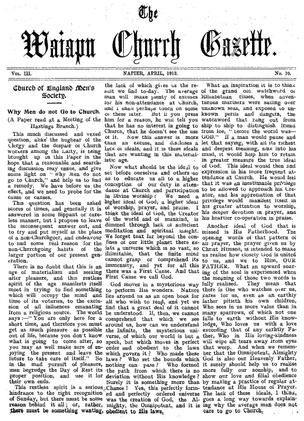 The Waiapu Church Gazette: 1st April 1913