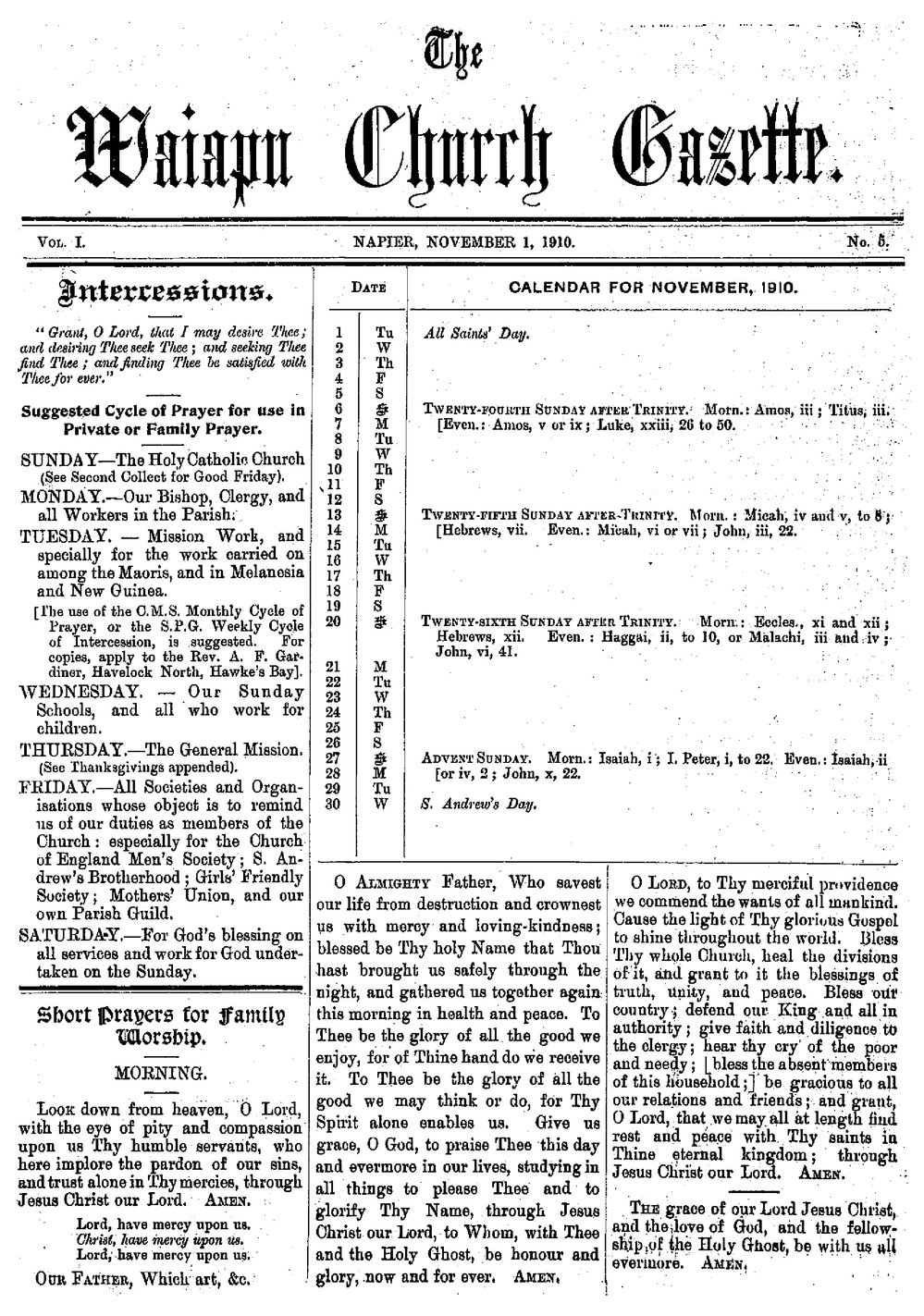 The Waiapu Church Gazette: 1st November 1910