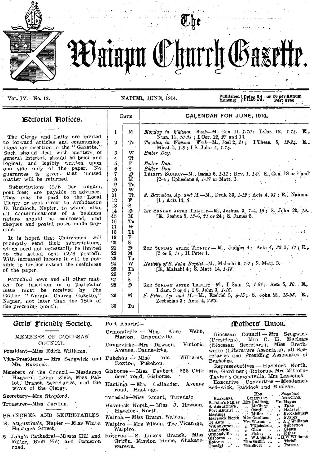 The Waiapu Church Gazette: 1st June 1914