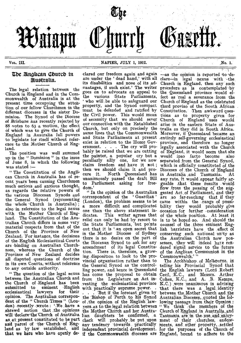The Waiapu Church Gazette: 1st July 1912