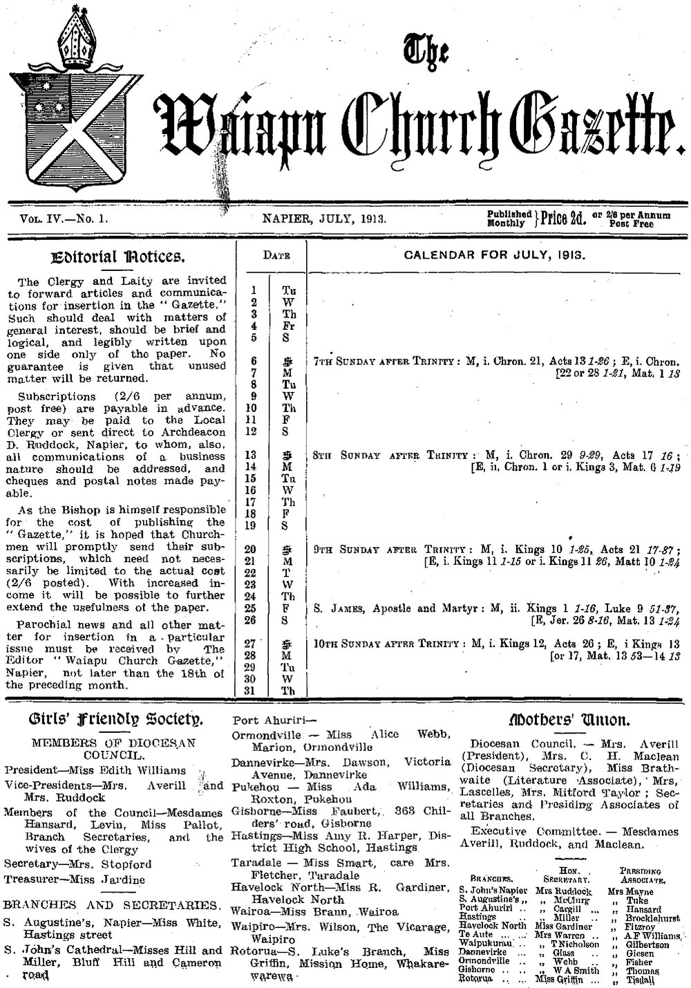 The Waiapu Church Gazette: 1st July 1913