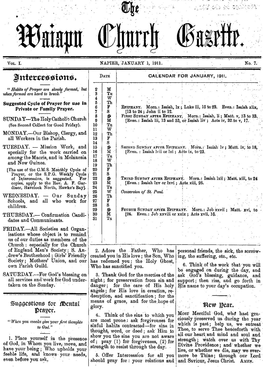 The Waiapu Church Gazette: 1st January 1911