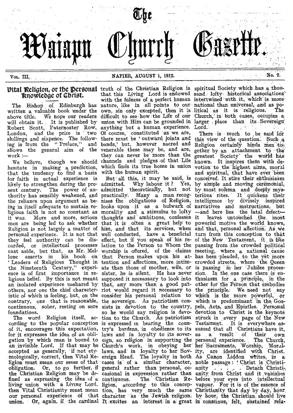 The Waiapu Church Gazette: 1st August 1912