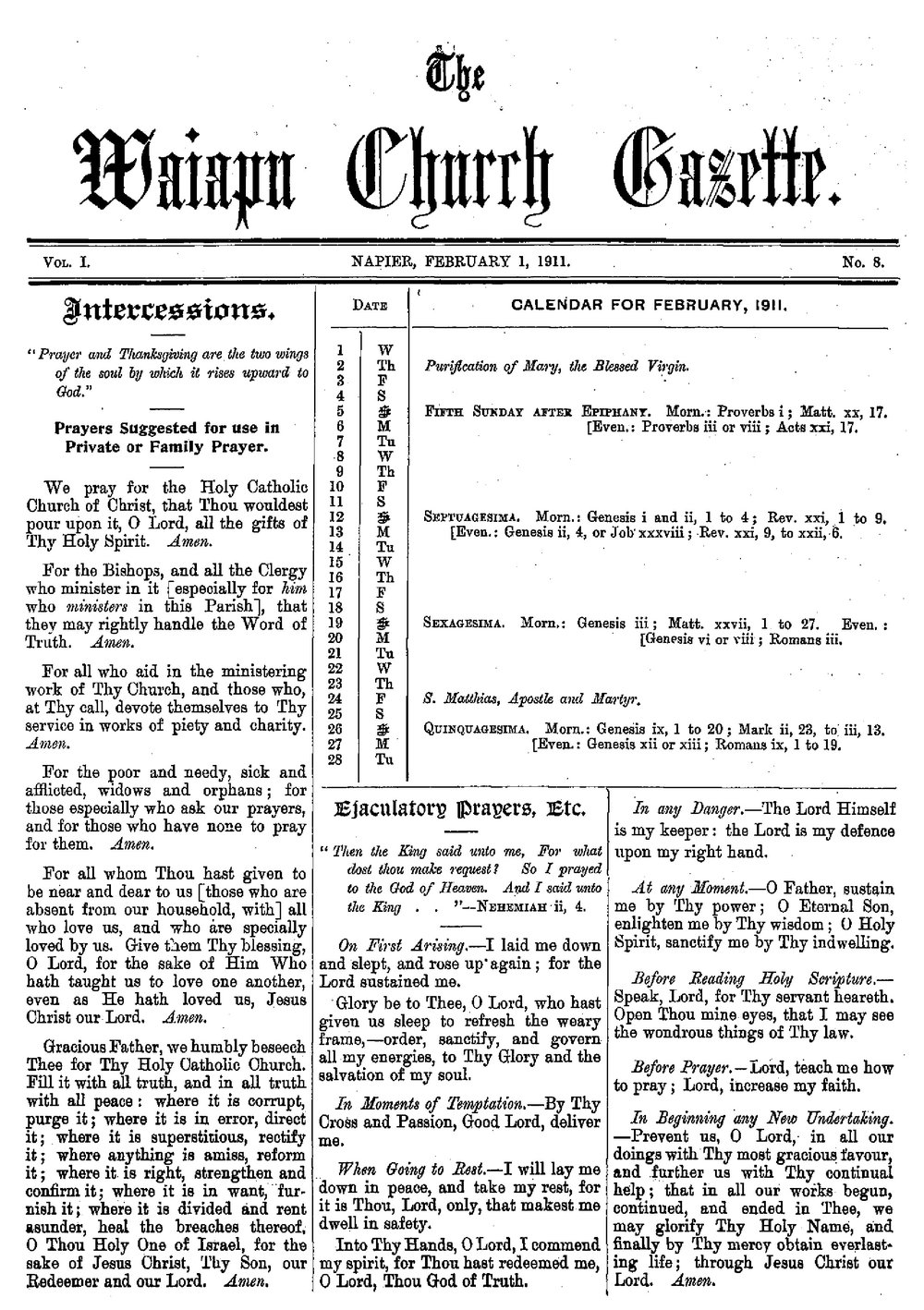 The Waiapu Church Gazette: 1st February 1911