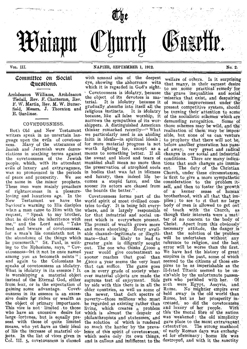 The Waiapu Church Gazette: 1st September 1912