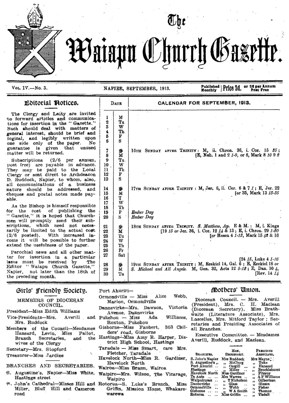 The Waiapu Church Gazette: 1st September 1913
