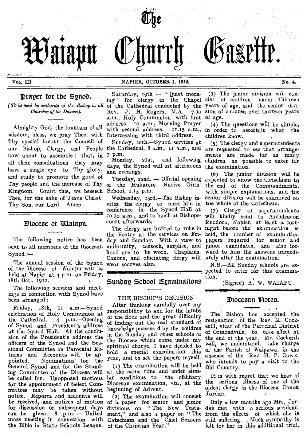 The Waiapu Church Gazette: 1st October 1912