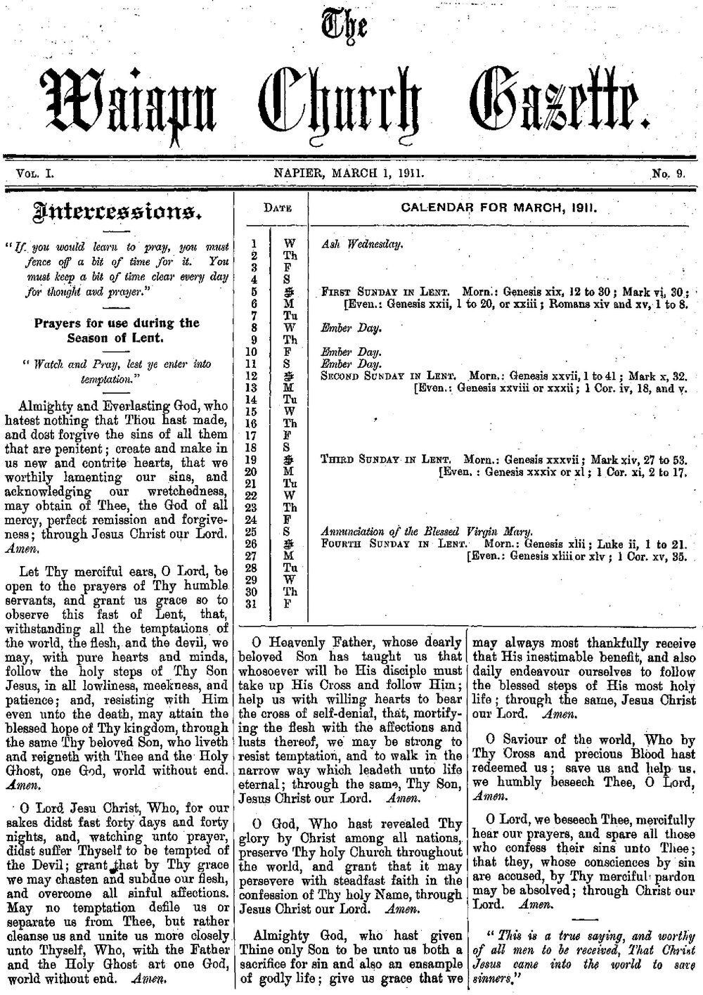 The Waiapu Church Gazette: 1st March 1911