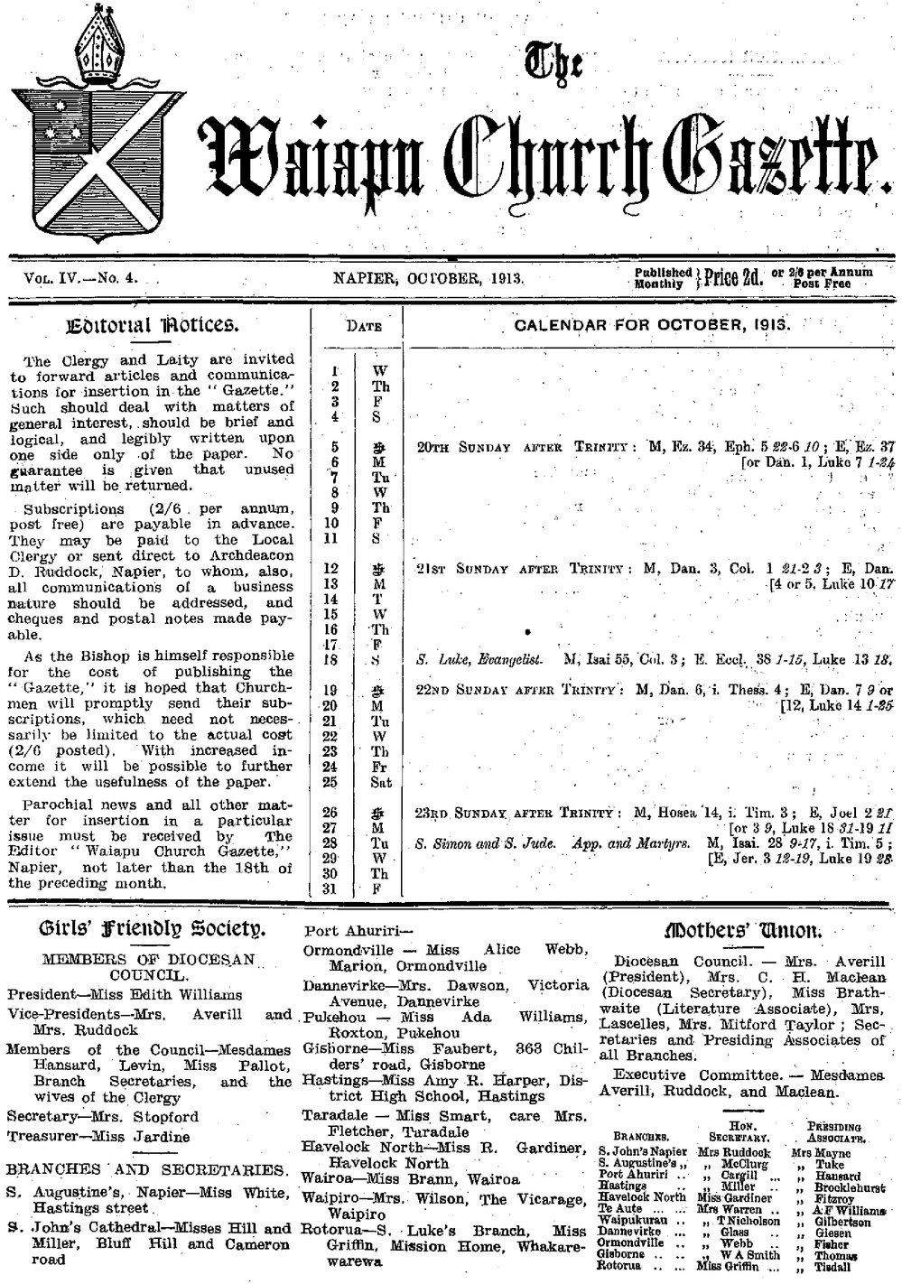 The Waiapu Church Gazette: 1st October 1913