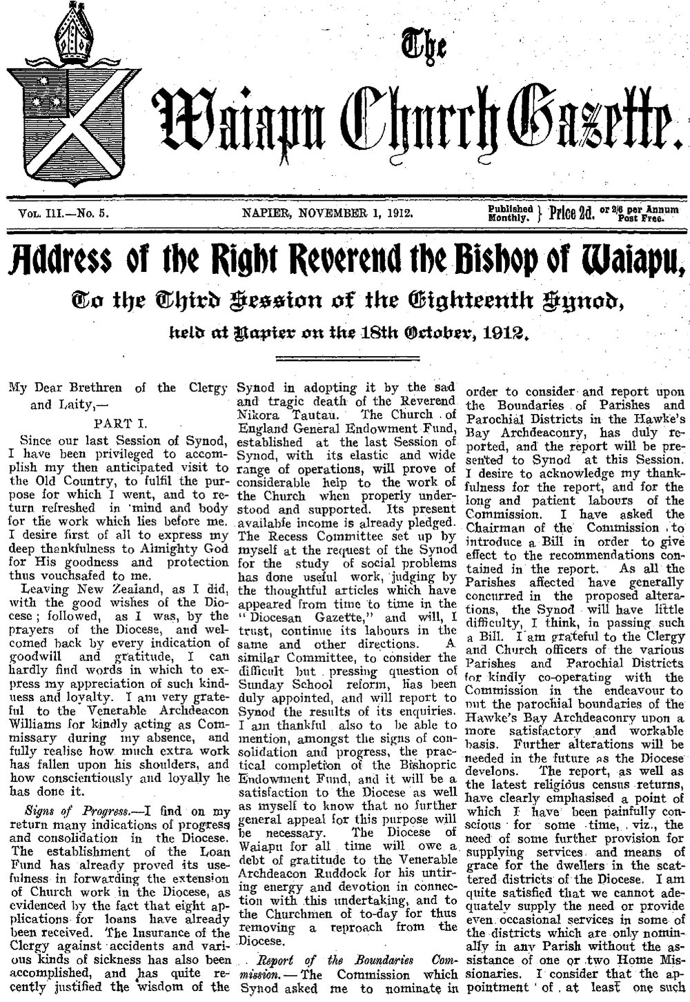 The Waiapu Church Gazette: 1st November 1912