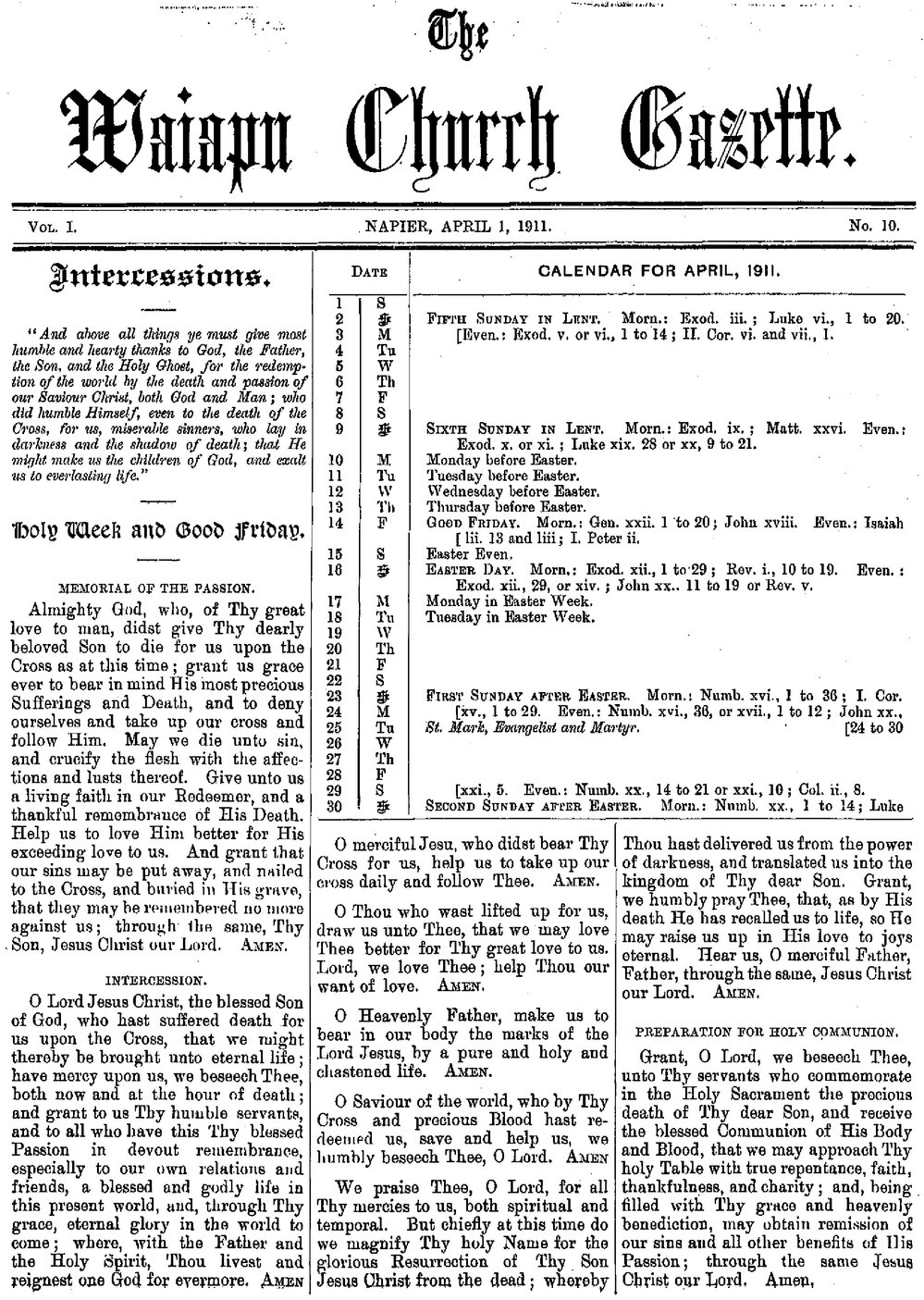 The Waiapu Church Gazette: 1st April 1911
