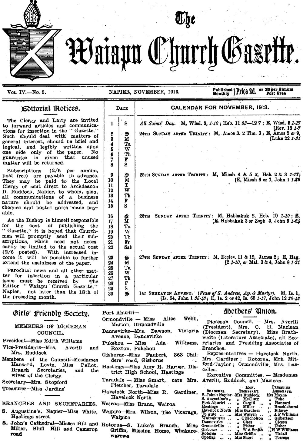 The Waiapu Church Gazette: 1st November 1913