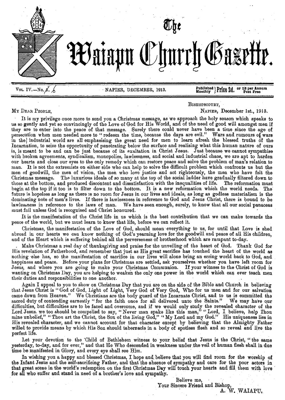 The Waiapu Church Gazette: 1st December 1913