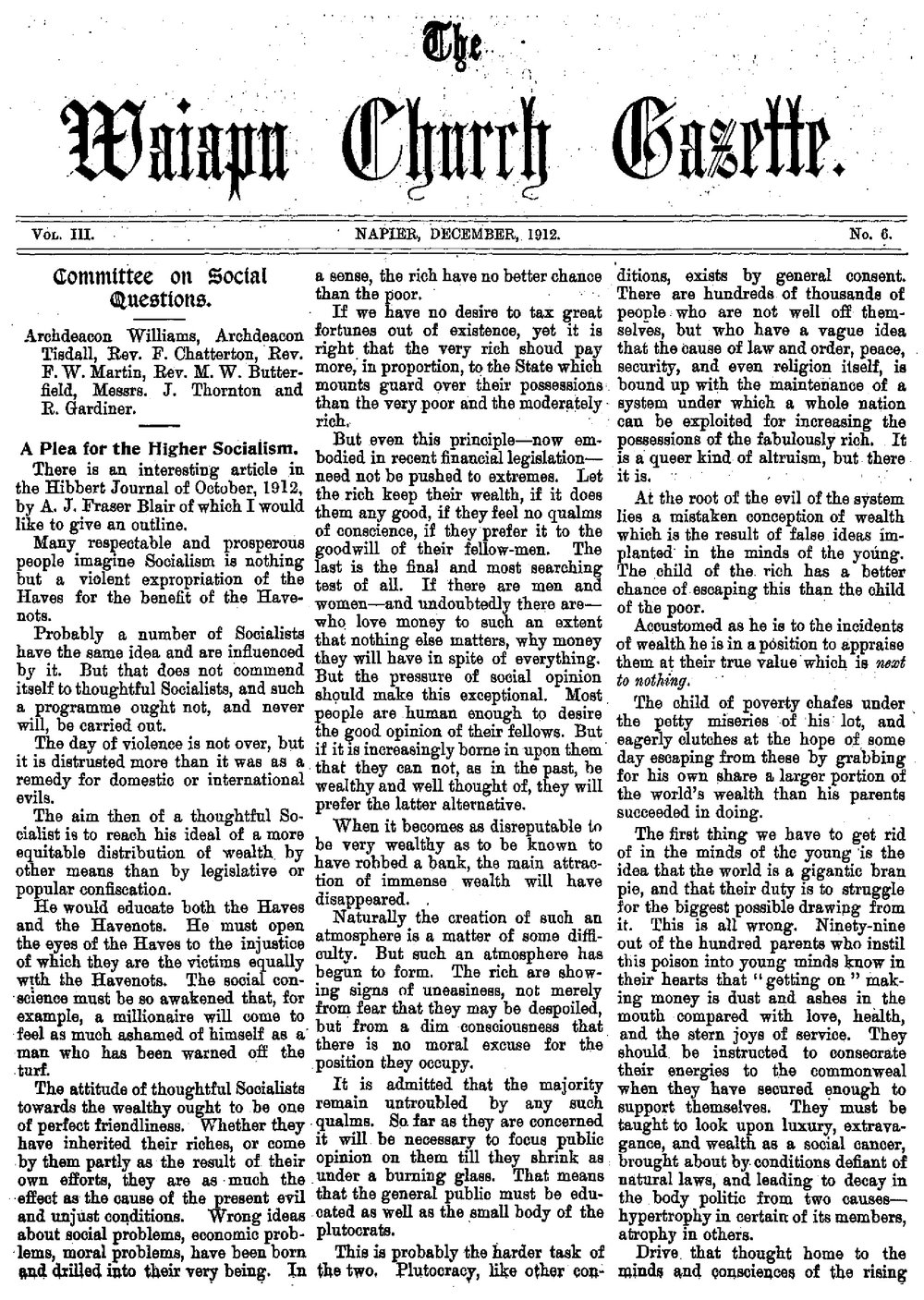 The Waiapu Church Gazette: 1st December 1912