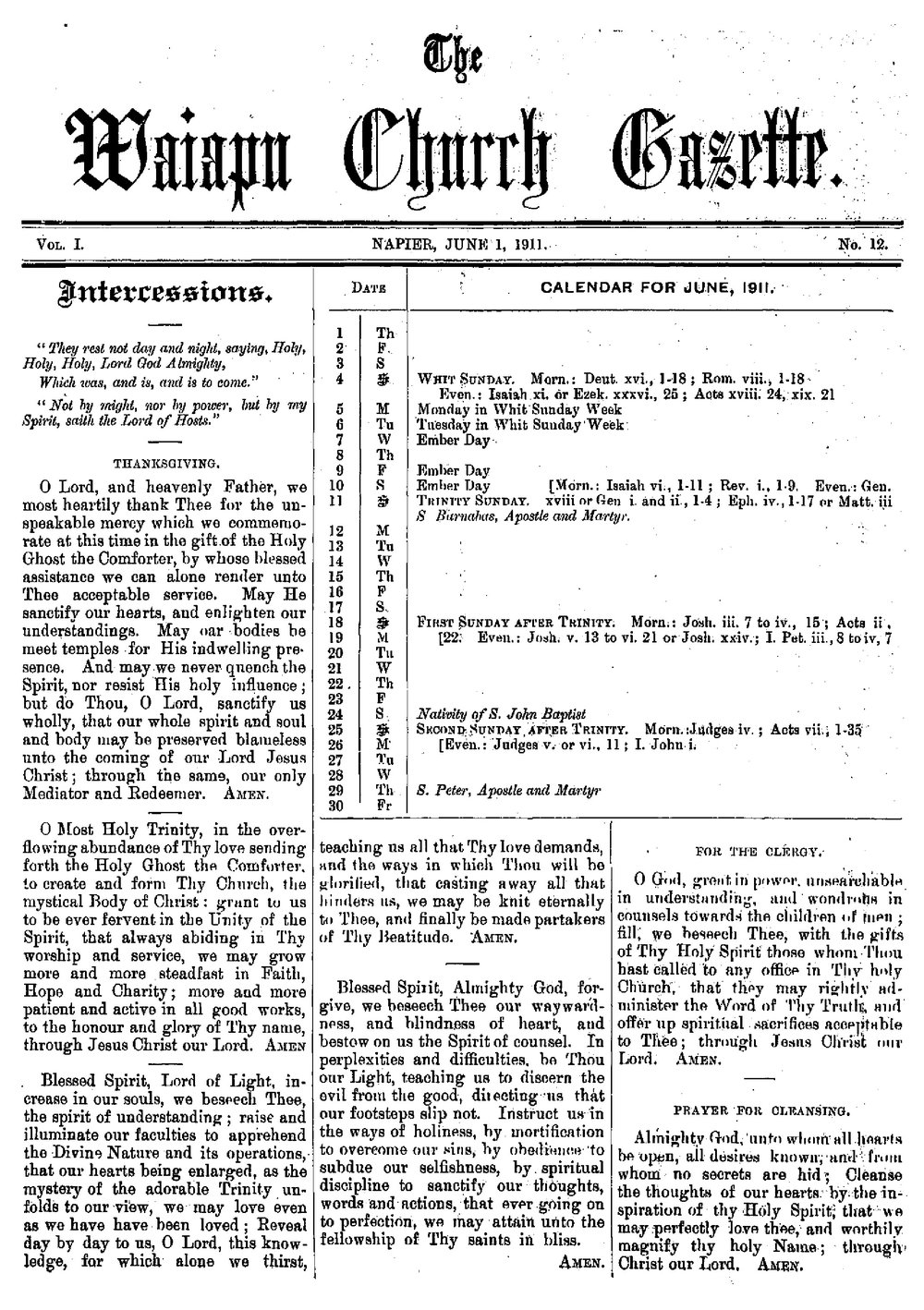 The Waiapu Church Gazette: 1st June 1911
