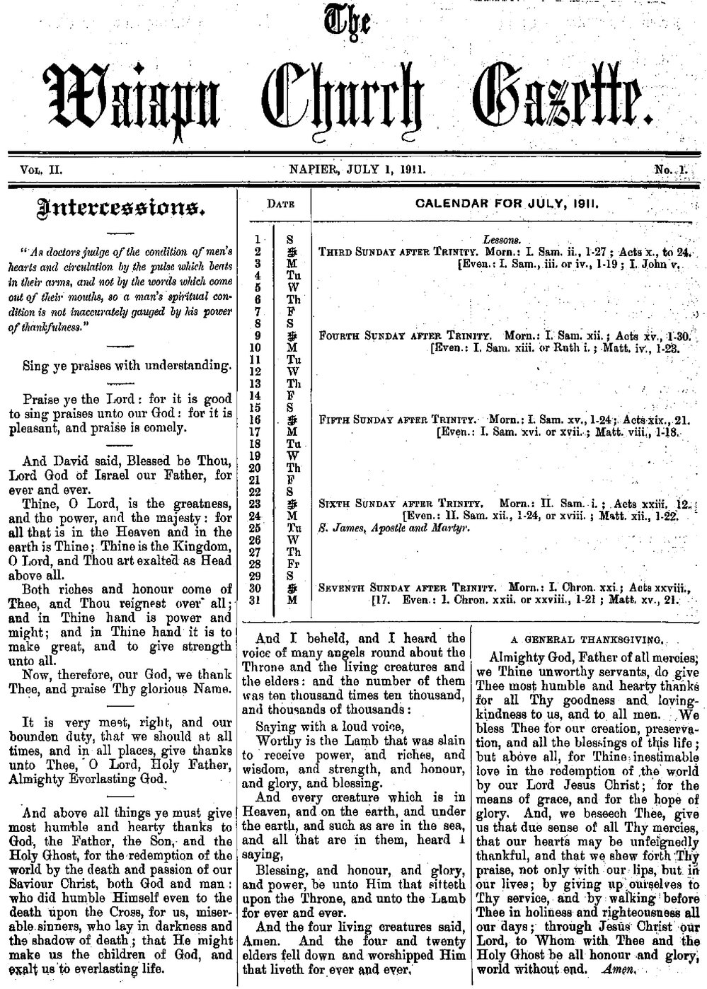 The Waiapu Church Gazette: 1st July 1911