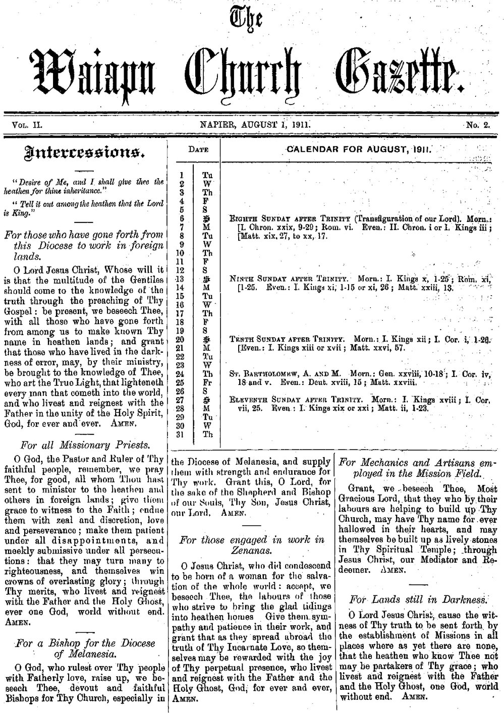 The Waiapu Church Gazette: 1st August 1911