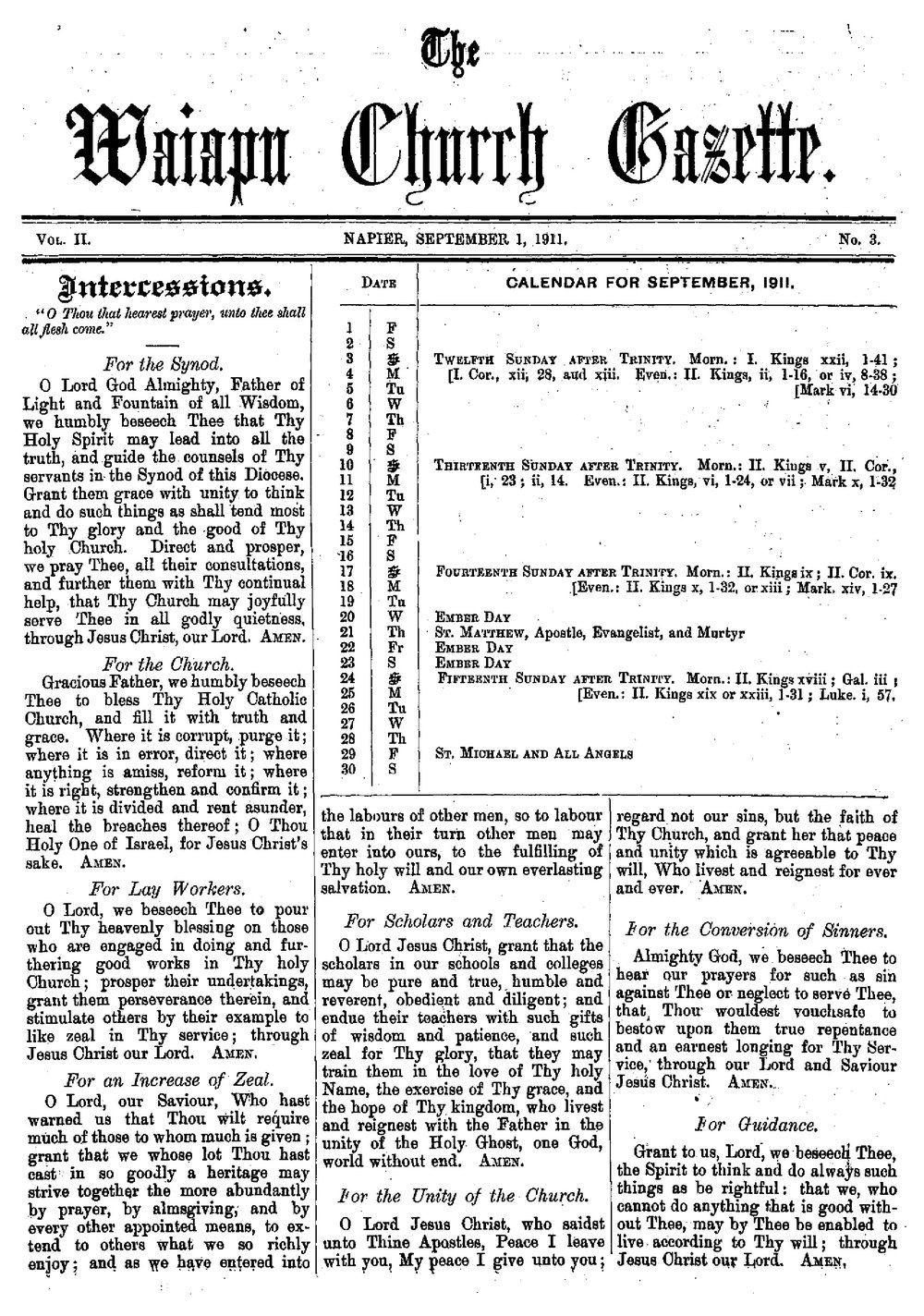 The Waiapu Church Gazette: 1st September 1911