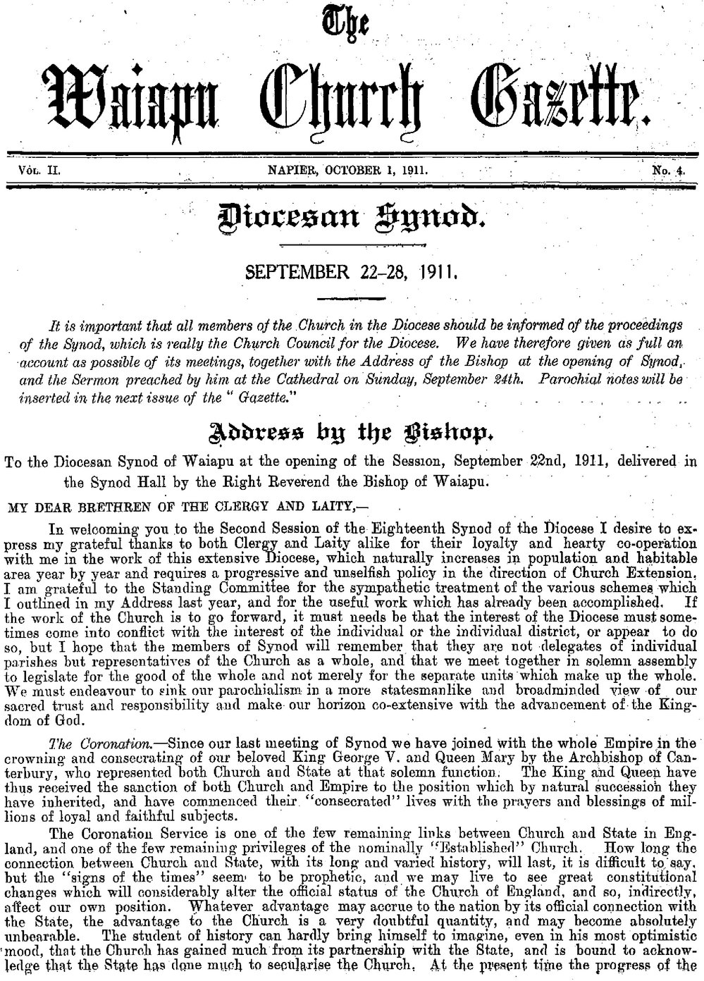 The Waiapu Church Gazette: 1st October 1911