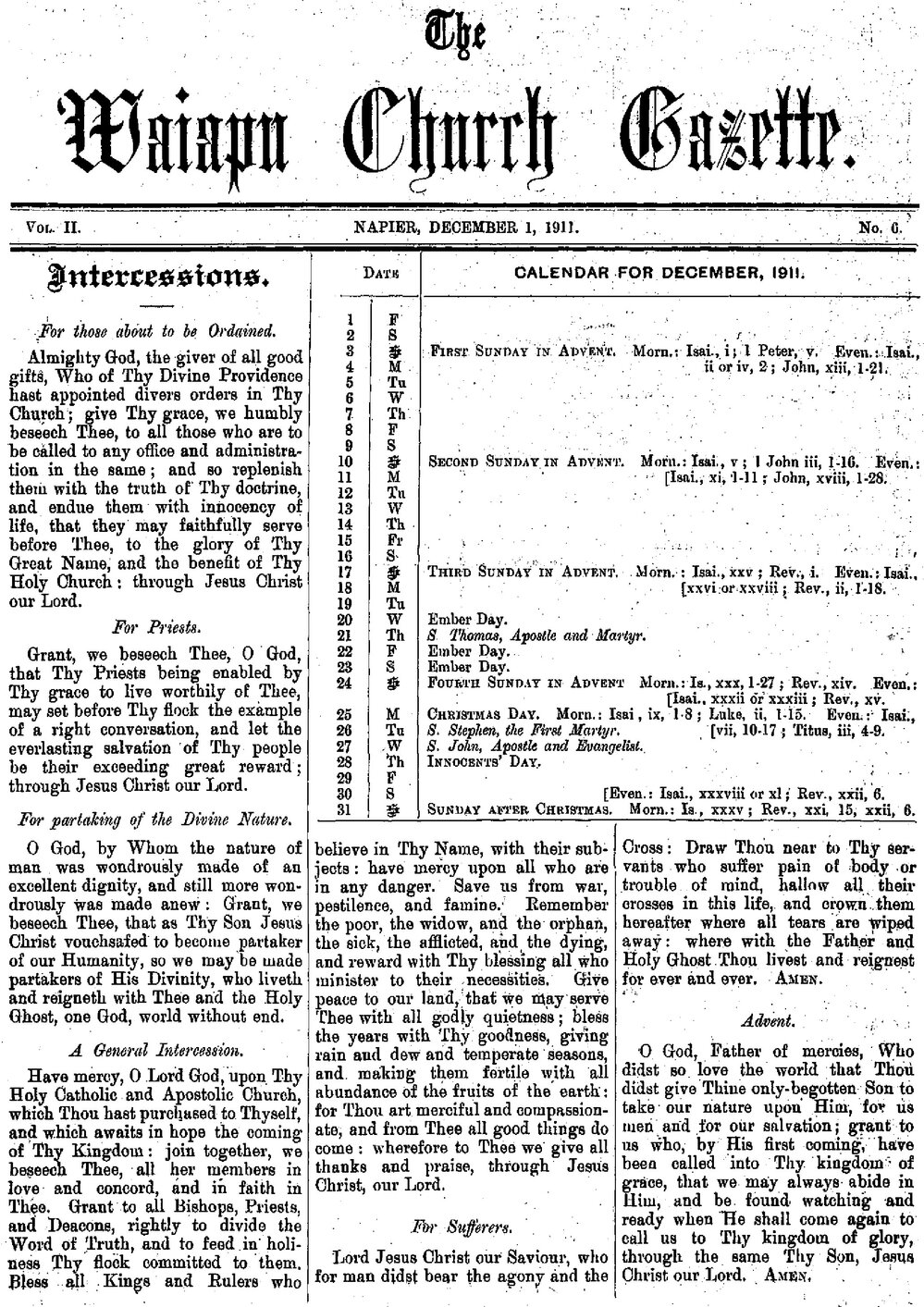 The Waiapu Church Gazette: 1st December 1911