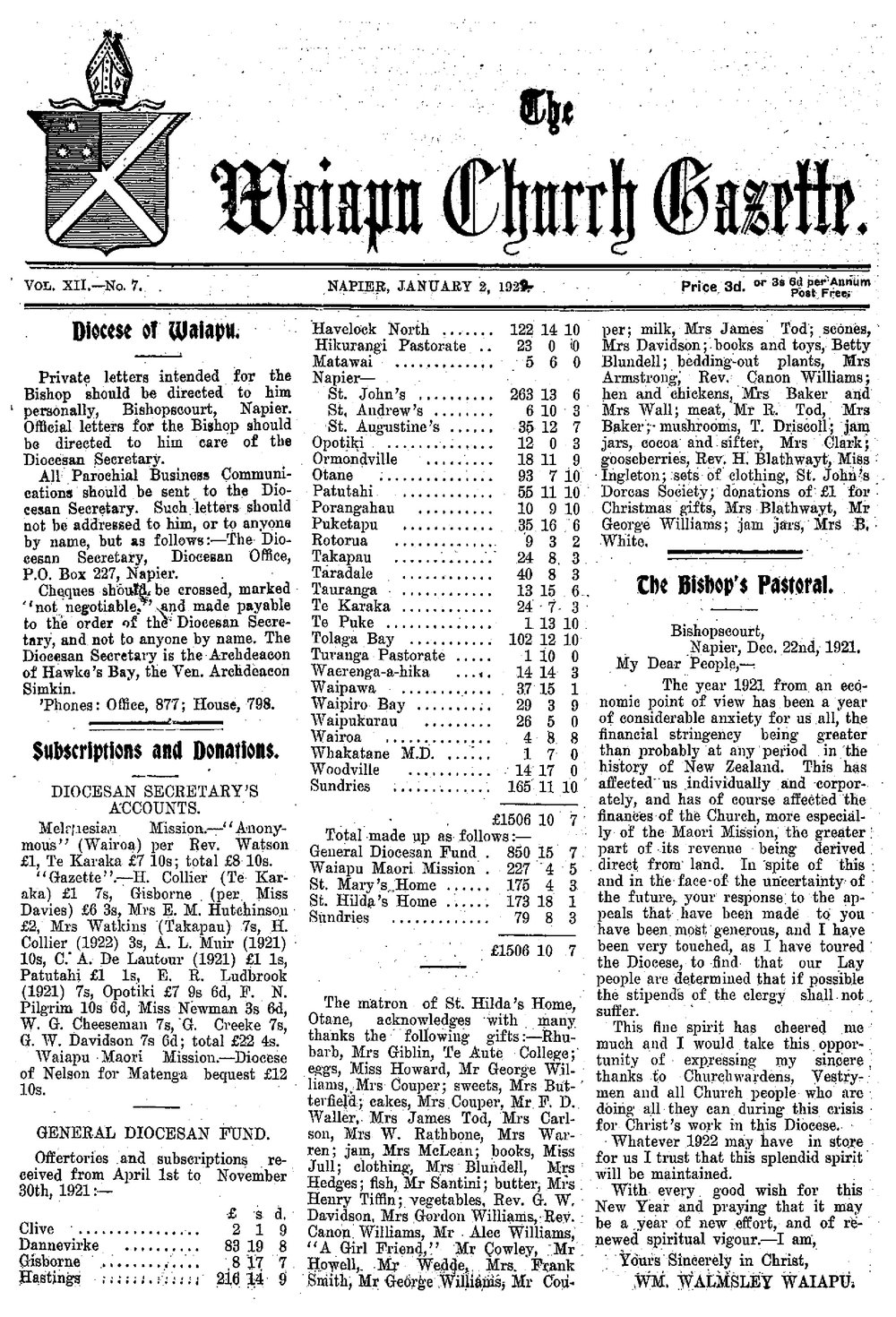 The Waiapu Church Gazette: 2nd January 1922