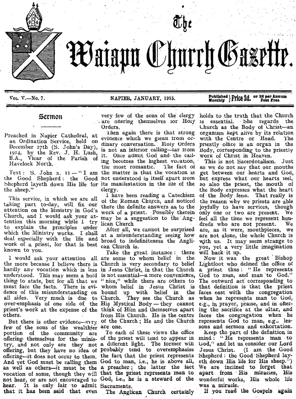 The Waiapu Church Gazette: 1st January 1915