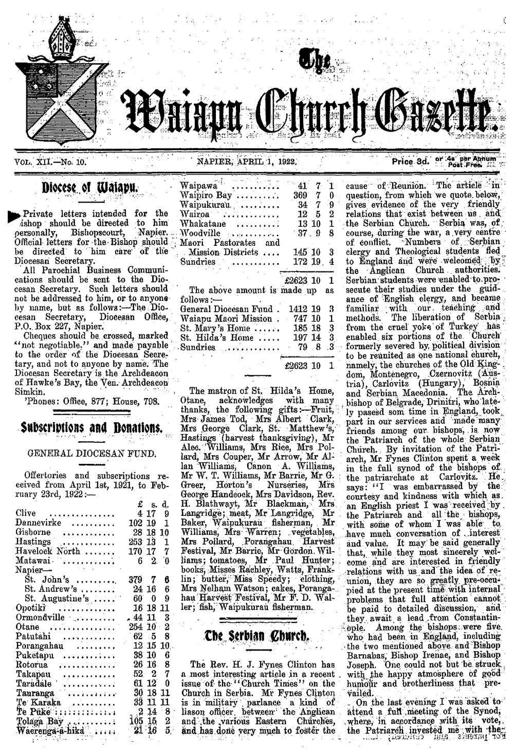 The Waiapu Church Gazette: 1st April 1922