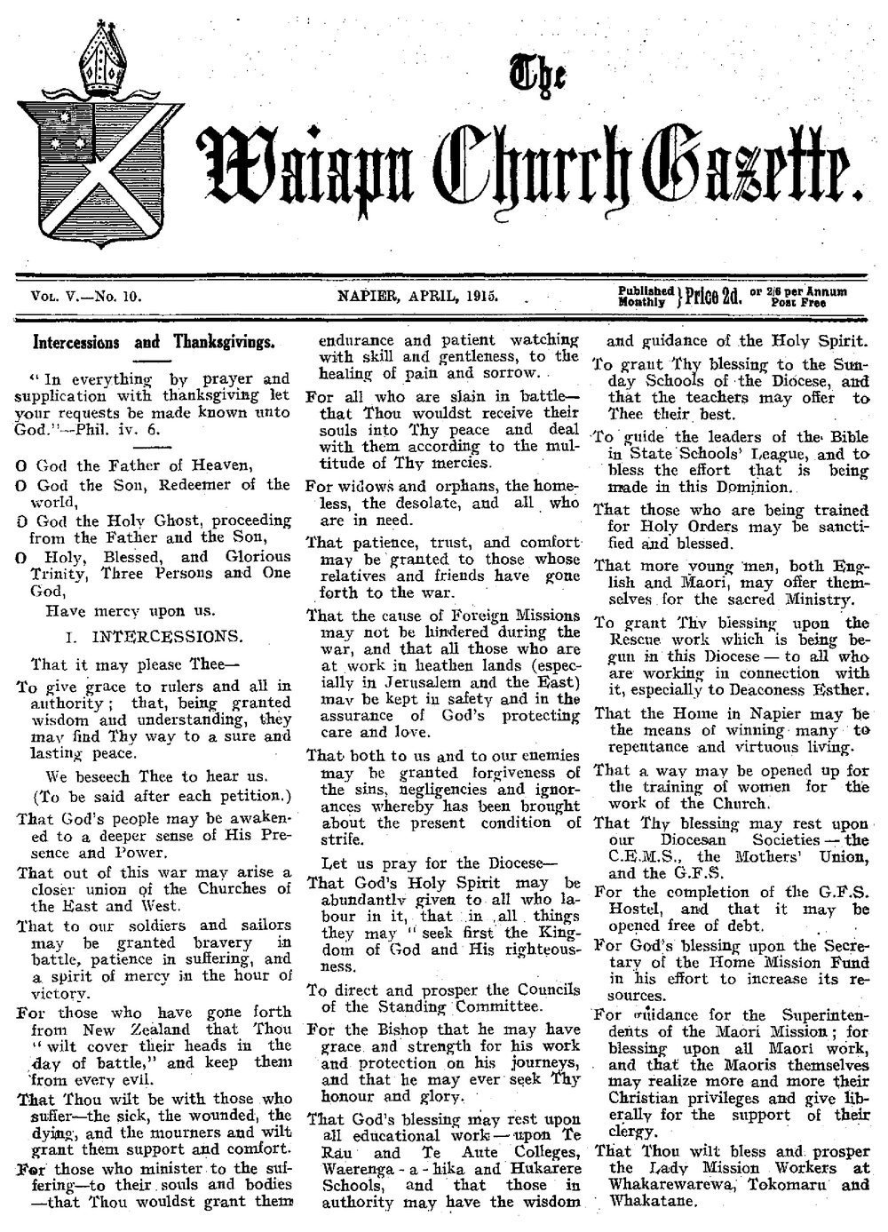 The Waiapu Church Gazette: 1st April 1915